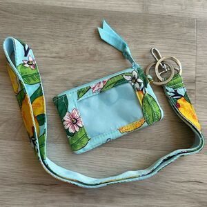 Vera Bradley Zip ID Holder with Wide Lanyard - Lemon Grove Pattern